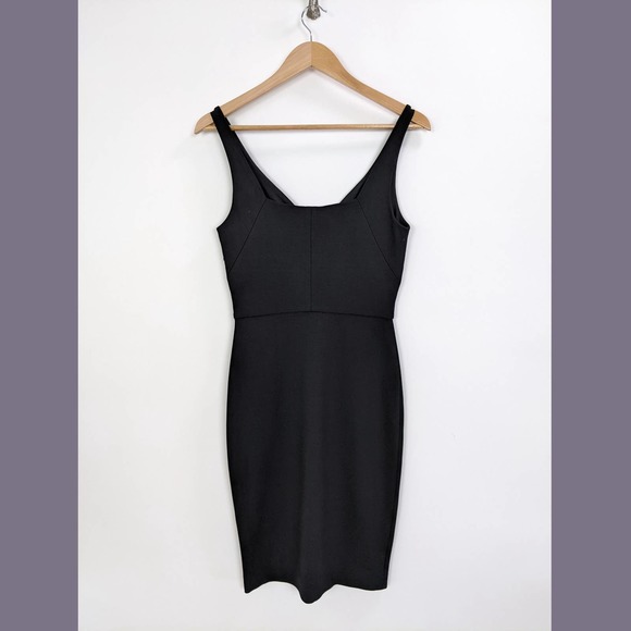 L'AGENCE Size 2 Womens Black Tank Sheath Midi Dress with Gold Tone Button - Picture 3 of 7